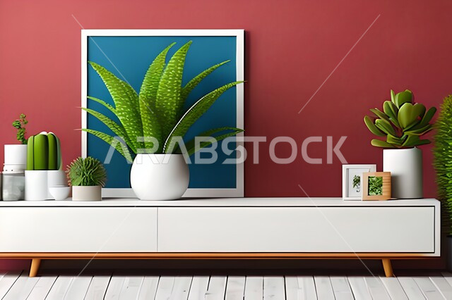 غرفة بتصاميم عصرية حديثة، ديكورات داخلية، لوحات فنيه معلقة، أثاث منزلي راقي، نباتات الزينة الخضراء، تصاميم عصرية، تحف وإكسسوارات، براويز صور خشبية، جدار ملون