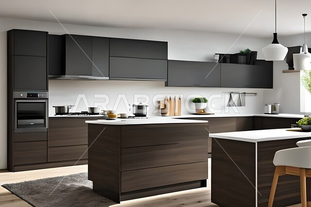 Apartments and villas with elegant modern designs, modern kitchens in apartments and villas, interior decorations