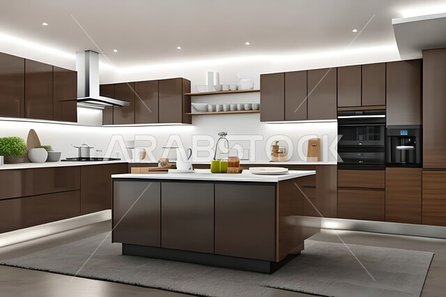 Apartments and villas with elegant modern designs, modern kitchens in apartments and villas, interior decorations