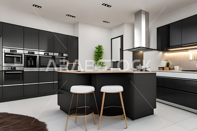 Apartments and villas with elegant modern designs, modern kitchens in apartments and villas, interior decorations