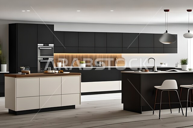 Apartments and villas with elegant modern designs, modern kitchens in apartments and villas, interior decorations