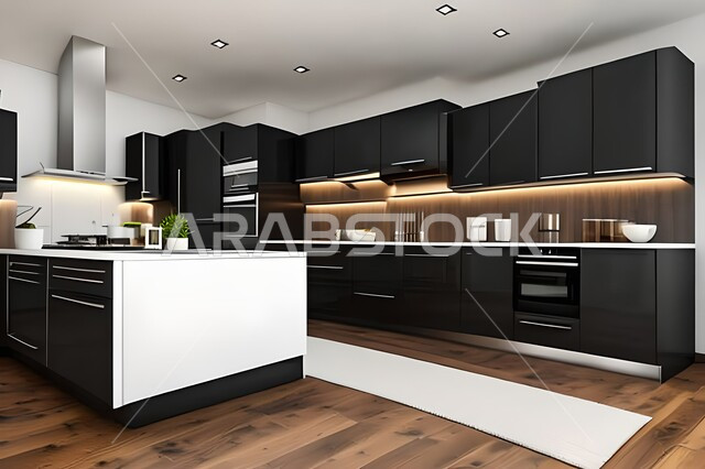 Apartments and villas with elegant modern designs, modern kitchens in apartments and villas, interior decorations