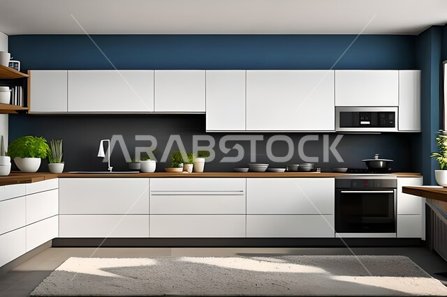 Apartments and villas with elegant modern designs, modern kitchens in apartments and villas, interior decorations