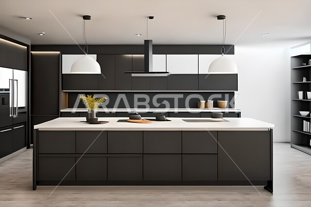 Apartments and villas with elegant modern designs, modern kitchens in apartments and villas, interior decorations