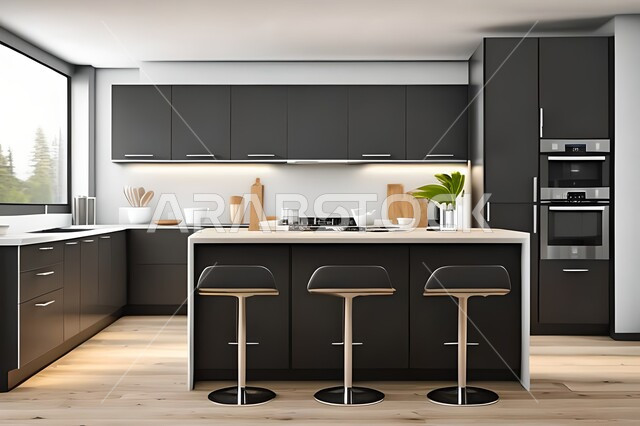 Apartments and villas with elegant modern designs, modern kitchens in apartments and villas, interior decorations