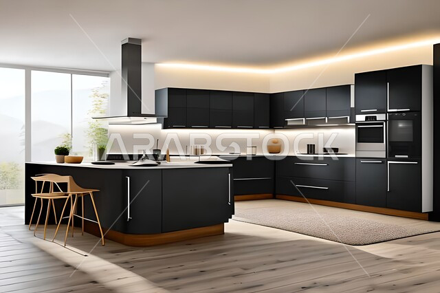 Apartments and villas with elegant modern designs, modern kitchens in apartments and villas, interior decorations