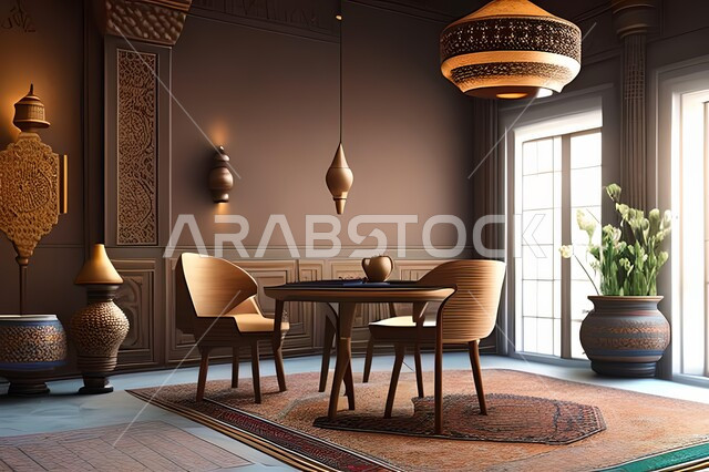 Dining room with high-end modern designs, modern interiors for dining room, luxury home furniture, apartment and residential villas