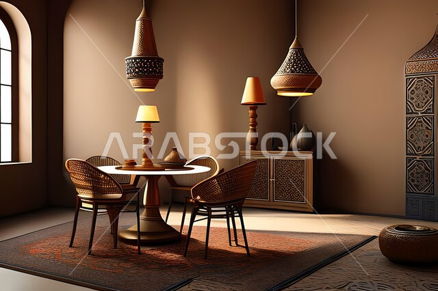 Dining room with high-end designs, modern interior home décor for dining room, luxury home furniture, apartment and residential villas