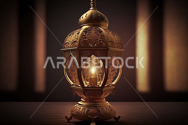 A traditional metal Arab lamp, decorations and lights, Ramadan atmosphere, lighting and decorations for the month of Ramadan, Ramadan artifacts, celebrating the advent of the month of Ramadan, Ramadan lantern