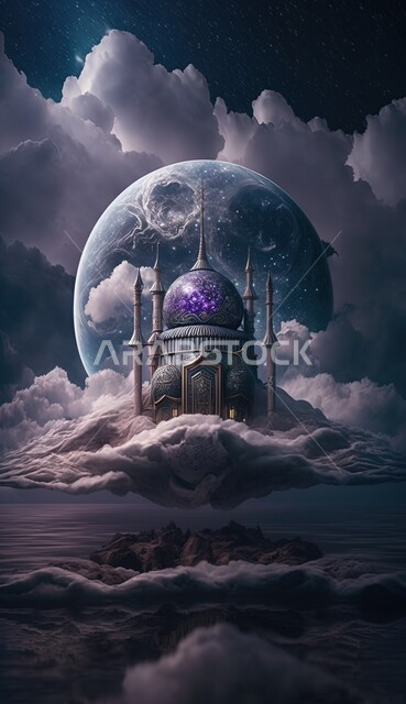 مسجد إسلامي بتصاميم ابداعية، زخارف اسلامية، الغيوم والسحب البيضاء، خلفية إسلامية ثلاثية الأبعاد، مسجد ثري دي، ديكورات اسلامية، تصاميم اسلامية، مناظر طبيعية، إسلاميات وعبادة 