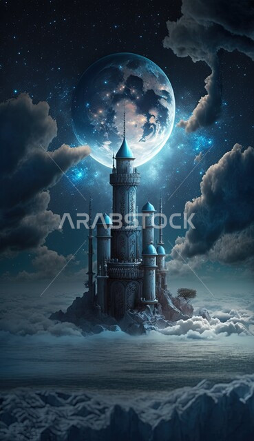 مسجد إسلامي بتصاميم ابداعية، مسجد ثري دي، مناظر طبيعية، زخارف اسلامية، الغيوم والسحب البيضاء، خلفية إسلامية ثلاثية الأبعاد، ديكورات اسلامية، تصاميم اسلامية، إسلاميات وعبادة 