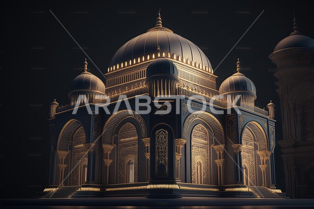 تصميم ثلاثي الابعاد لمسجد من الداخل، ديكورات اسلامي، الفن الهندسي المعماري الاسلامي، تصاميم اسلامية، زخارف اسلامية، تصاميم فاخرة، خلفية اسلامية