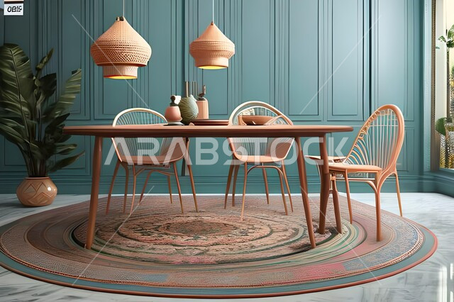 غرفة معيشة بتصاميم عصرية حديثة، ديكورات داخلية، طاولة السفرة، كراسي خشبية، أثاث منزلي راقي، تصاميم عصرية فاخرة، شقق وفلل سكنية،