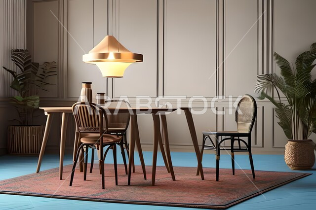 غرفة معيشة بتصاميم عصرية حديثة، ديكورات داخلية، طاولة السفرة، كراسي خشبية، أثاث منزلي راقي، تصاميم عصرية فاخرة، شقق وفلل سكنية،