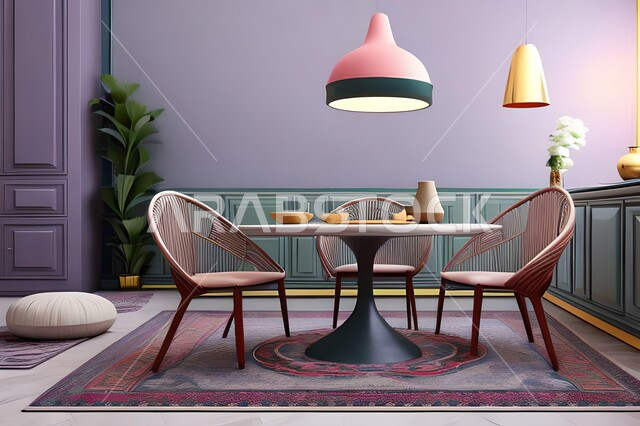 غرفة معيشة بتصاميم عصرية حديثة، ديكورات داخلية، طاولة السفرة، كراسي خشبية، أثاث منزلي راقي، تصاميم عصرية فاخرة، شقق وفلل سكنية،