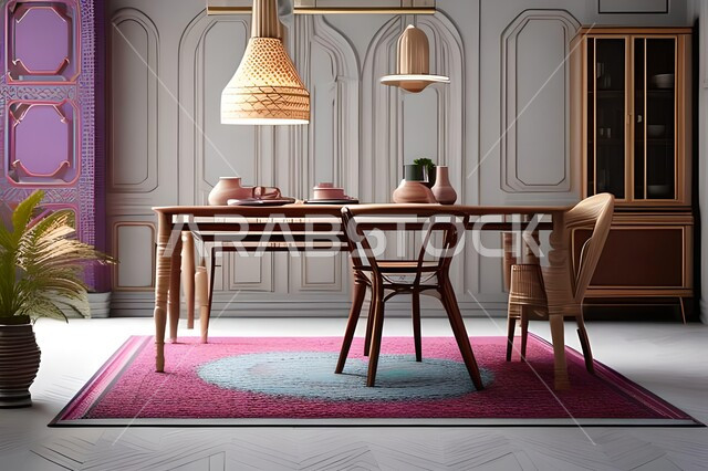 غرفة معيشة بتصاميم عصرية حديثة، ديكورات داخلية، طاولة السفرة، كراسي خشبية، أثاث منزلي راقي، تصاميم عصرية فاخرة، شقق وفلل سكنية،