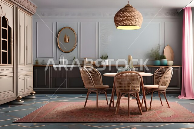Living room with modern modern designs, interior decorations, dining table, wooden chairs, high-end home furniture, luxurious modern designs, apartments and villas,