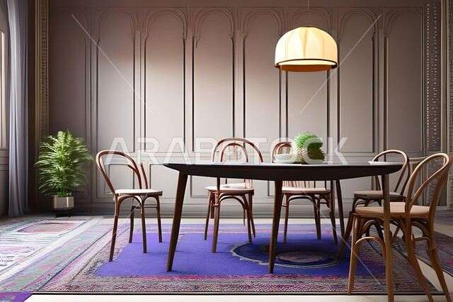 غرفة معيشة بتصاميم عصرية حديثة، ديكورات داخلية، طاولة السفرة، كراسي خشبية، أثاث منزلي راقي، تصاميم عصرية فاخرة، شقق وفلل سكنية،