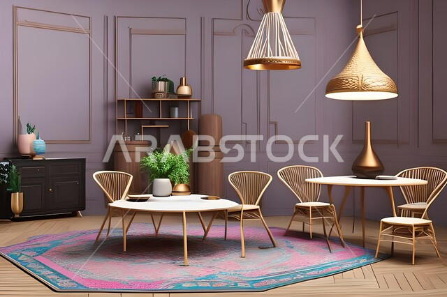 غرفة معيشة بتصاميم عصرية حديثة، ديكورات داخلية، طاولة السفرة، كراسي خشبية، أثاث منزلي راقي، تصاميم عصرية فاخرة، شقق وفلل سكنية،