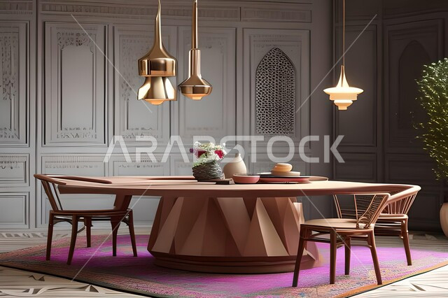 غرفة معيشة بتصاميم عصرية حديثة، ديكورات داخلية، طاولة السفرة، كراسي خشبية، أثاث منزلي راقي، تصاميم عصرية فاخرة، شقق وفلل سكنية،