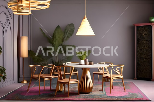 غرفة معيشة بتصاميم عصرية حديثة، ديكورات داخلية، طاولة السفرة، كراسي خشبية، أثاث منزلي راقي، تصاميم عصرية فاخرة، شقق وفلل سكنية،