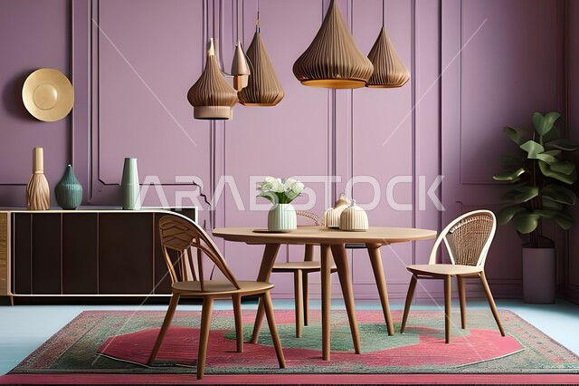 Living room with modern modern designs, interior decorations, dining table, wooden chairs, high-end home furniture, luxurious modern designs, apartments and villas,