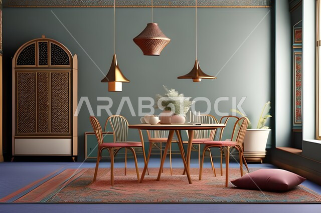 ديكورات منزلية داخلية حديثة لغرفة طعام، غرفة معيشة بتصاميم عصرية فاخرة، ديكورات داخلية، طاولة السفرة، كراسي خشبية، أثاث منزلي راقي، تصاميم وديكورات حديثة، شقق وفلل سكنية،