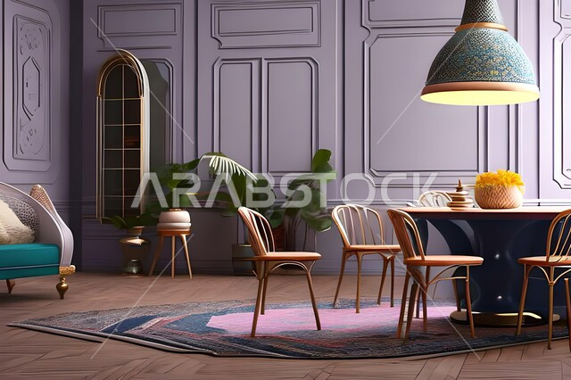 ديكورات منزلية داخلية حديثة لغرفة طعام، غرفة معيشة بتصاميم عصرية فاخرة، ديكورات داخلية، طاولة السفرة، كراسي خشبية، أثاث منزلي راقي، تصاميم وديكورات حديثة، شقق وفلل سكنية،