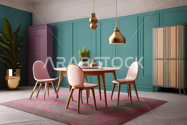 ديكورات منزلية داخلية حديثة لغرفة طعام، غرفة معيشة بتصاميم عصرية فاخرة، ديكورات داخلية، طاولة السفرة، كراسي خشبية، أثاث منزلي راقي، تصاميم وديكورات حديثة، شقق وفلل سكنية،