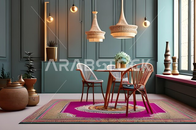 ديكورات منزلية داخلية حديثة لغرفة طعام، غرفة معيشة بتصاميم عصرية فاخرة، ديكورات داخلية، طاولة السفرة، كراسي خشبية، أثاث منزلي راقي، تصاميم وديكورات حديثة، شقق وفلل سكنية،