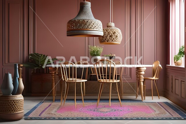 ديكورات منزلية داخلية حديثة لغرفة طعام، غرفة معيشة بتصاميم عصرية فاخرة، ديكورات داخلية، طاولة السفرة، كراسي خشبية، أثاث منزلي راقي، تصاميم وديكورات حديثة، شقق وفلل سكنية،