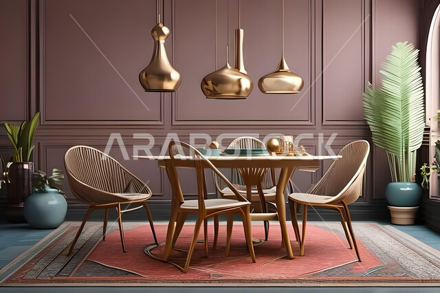 ديكورات منزلية داخلية حديثة لغرفة طعام، غرفة معيشة بتصاميم عصرية فاخرة، ديكورات داخلية، طاولة السفرة، كراسي خشبية، أثاث منزلي راقي، تصاميم وديكورات حديثة، شقق وفلل سكنية،