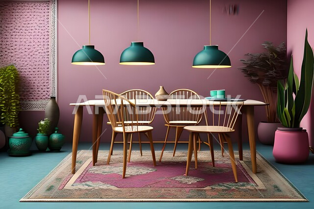 ديكورات منزلية داخلية حديثة لغرفة طعام، غرفة معيشة بتصاميم عصرية فاخرة، ديكورات داخلية، طاولة السفرة، كراسي خشبية، أثاث منزلي راقي، تصاميم وديكورات حديثة، شقق وفلل سكنية،