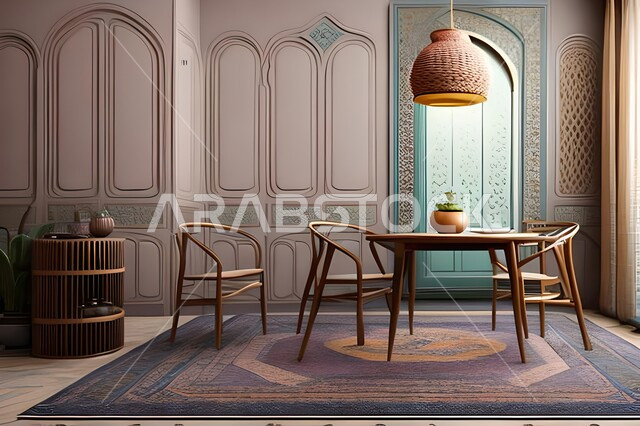 ديكورات منزلية داخلية حديثة لغرفة طعام، غرفة معيشة بتصاميم عصرية فاخرة، ديكورات داخلية، طاولة السفرة، كراسي خشبية، أثاث منزلي راقي، تصاميم وديكورات حديثة، شقق وفلل سكنية،