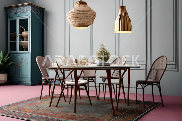 ديكورات منزلية داخلية حديثة لغرفة طعام، غرفة معيشة بتصاميم عصرية فاخرة، ديكورات داخلية، طاولة السفرة، كراسي خشبية، أثاث منزلي راقي، تصاميم وديكورات حديثة، شقق وفلل سكنية،