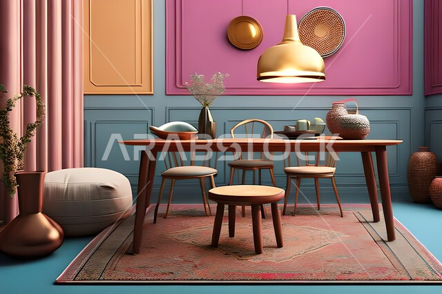 ديكورات منزلية داخلية حديثة لغرفة طعام، غرفة معيشة بتصاميم عصرية فاخرة، ديكورات داخلية، طاولة السفرة، كراسي خشبية، أثاث منزلي راقي، تصاميم وديكورات حديثة، شقق وفلل سكنية،