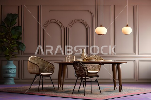 ديكورات منزلية داخلية حديثة لغرفة طعام، غرفة معيشة بتصاميم عصرية فاخرة، ديكورات داخلية، طاولة السفرة، كراسي خشبية، أثاث منزلي راقي، تصاميم وديكورات حديثة، شقق وفلل سكنية،