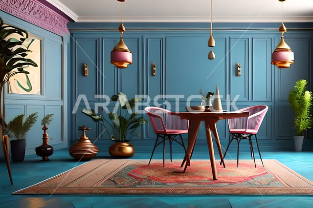 ديكورات منزلية داخلية حديثة لغرفة طعام، غرفة معيشة بتصاميم عصرية فاخرة، ديكورات داخلية، طاولة السفرة، كراسي خشبية، أثاث منزلي راقي، تصاميم وديكورات حديثة، شقق وفلل سكنية،