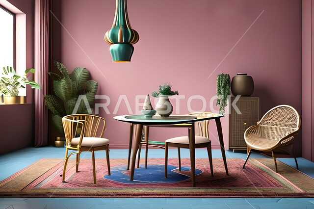 ديكورات منزلية داخلية حديثة لغرفة طعام، غرفة معيشة بتصاميم عصرية فاخرة، ديكورات داخلية، طاولة السفرة، كراسي خشبية، أثاث منزلي راقي، تصاميم وديكورات حديثة، شقق وفلل سكنية،