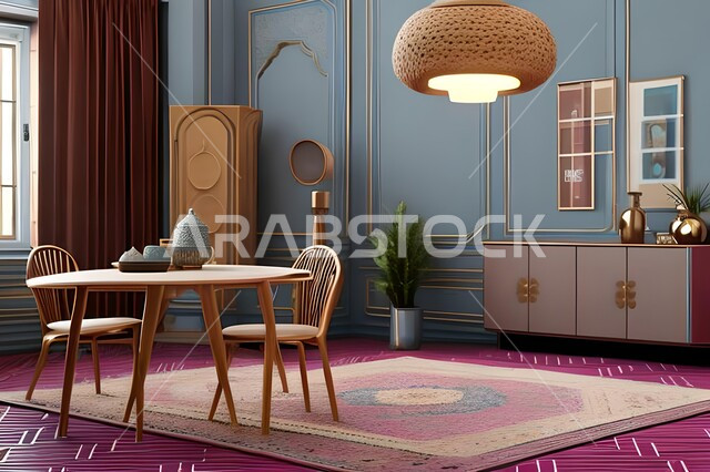 ديكورات منزلية داخلية حديثة لغرفة طعام، غرفة معيشة بتصاميم عصرية فاخرة، ديكورات داخلية، طاولة السفرة، كراسي خشبية، أثاث منزلي راقي، تصاميم وديكورات حديثة، شقق وفلل سكنية،