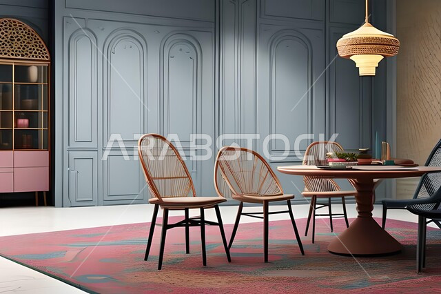 ديكورات منزلية داخلية حديثة لغرفة طعام، غرفة معيشة بتصاميم عصرية فاخرة، ديكورات داخلية، طاولة السفرة، كراسي خشبية، أثاث منزلي راقي، تصاميم وديكورات حديثة، شقق وفلل سكنية،