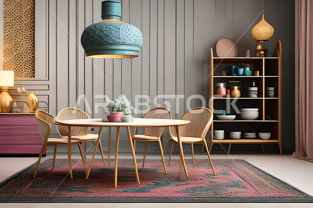 ديكورات منزلية داخلية حديثة لغرفة طعام، طاولة السفرة، كراسي خشبية، غرفة معيشة، تصاميم وديكورات عصرية فاخرة، ديكورات داخلية، أثاث منزلي راقي، شقق وفلل سكنية