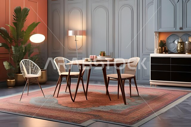 ديكورات منزلية داخلية حديثة لغرفة طعام، طاولة السفرة، كراسي خشبية، غرفة معيشة، تصاميم وديكورات عصرية فاخرة، ديكورات داخلية، أثاث منزلي راقي، شقق وفلل سكنية