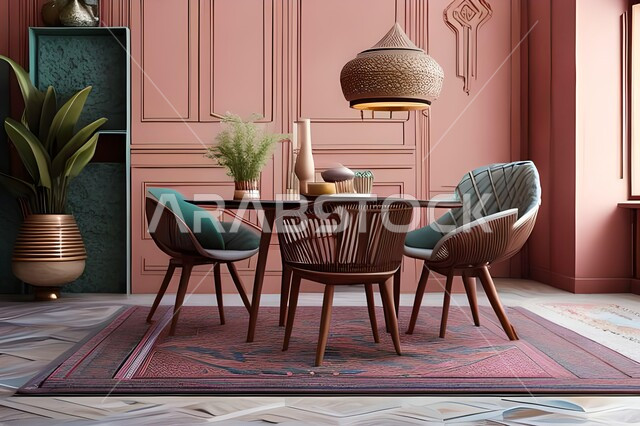 ديكورات منزلية داخلية حديثة لغرفة طعام، طاولة السفرة، كراسي خشبية، غرفة معيشة، تصاميم وديكورات عصرية فاخرة، ديكورات داخلية، أثاث منزلي راقي، شقق وفلل سكنية