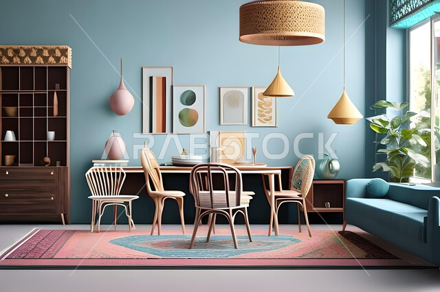 ديكورات منزلية داخلية حديثة لغرفة طعام، طاولة السفرة، كراسي خشبية، غرفة معيشة، تصاميم وديكورات عصرية فاخرة، ديكورات داخلية، أثاث منزلي راقي، شقق وفلل سكنية