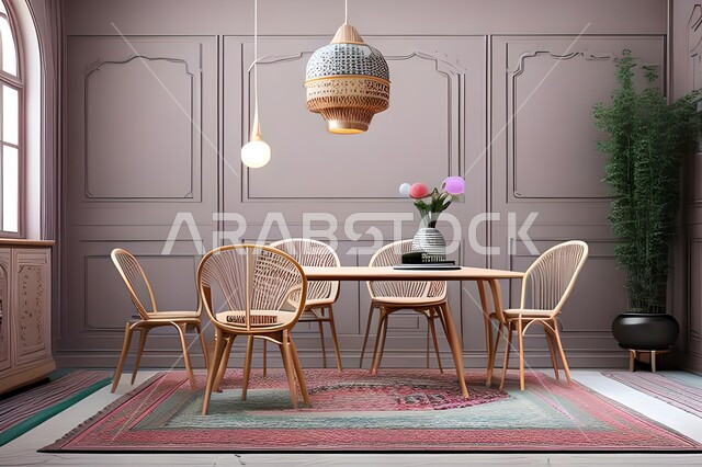 ديكورات منزلية داخلية حديثة لغرفة طعام، طاولة السفرة، كراسي خشبية، غرفة معيشة، تصاميم وديكورات عصرية فاخرة، ديكورات داخلية، أثاث منزلي راقي، شقق وفلل سكنية