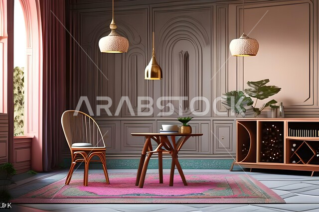 Modern interior home decorations for the dining room, dining table, wooden chairs, living room, luxurious modern designs and decorations, interior decorations, high-end home furniture, apartments and villas