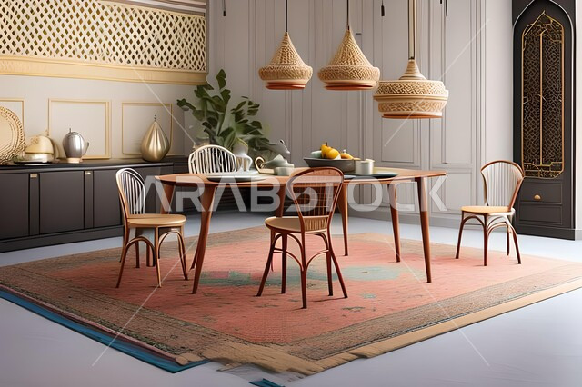 ديكورات منزلية داخلية حديثة لغرفة طعام، طاولة السفرة، كراسي خشبية، غرفة معيشة، تصاميم وديكورات عصرية فاخرة، ديكورات داخلية، أثاث منزلي راقي، شقق وفلل سكنية