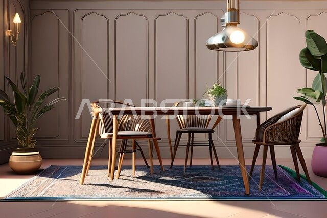 ديكورات منزلية داخلية حديثة لغرفة طعام، طاولة السفرة، كراسي خشبية، غرفة معيشة، تصاميم وديكورات عصرية فاخرة، ديكورات داخلية، أثاث منزلي راقي، شقق وفلل سكنية