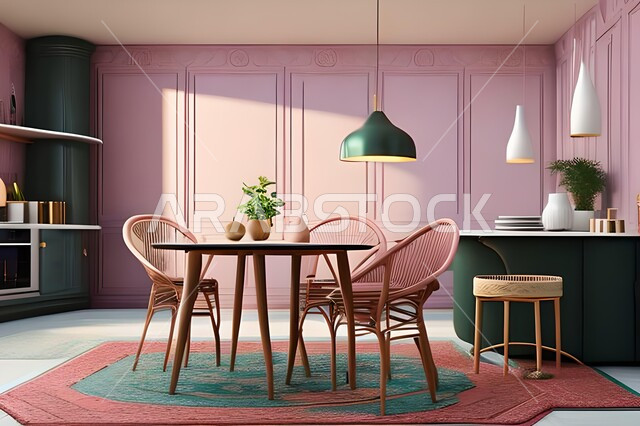 ديكورات منزلية داخلية حديثة لغرفة طعام، طاولة السفرة، كراسي خشبية، غرفة معيشة، تصاميم وديكورات عصرية فاخرة، ديكورات داخلية، أثاث منزلي راقي، شقق وفلل سكنية